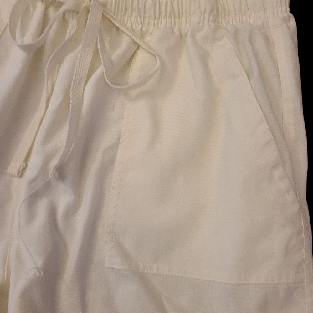 Women's Shorts Classic White Drawstring Cotton Linen Blend Size Large - Picture 3 of 9